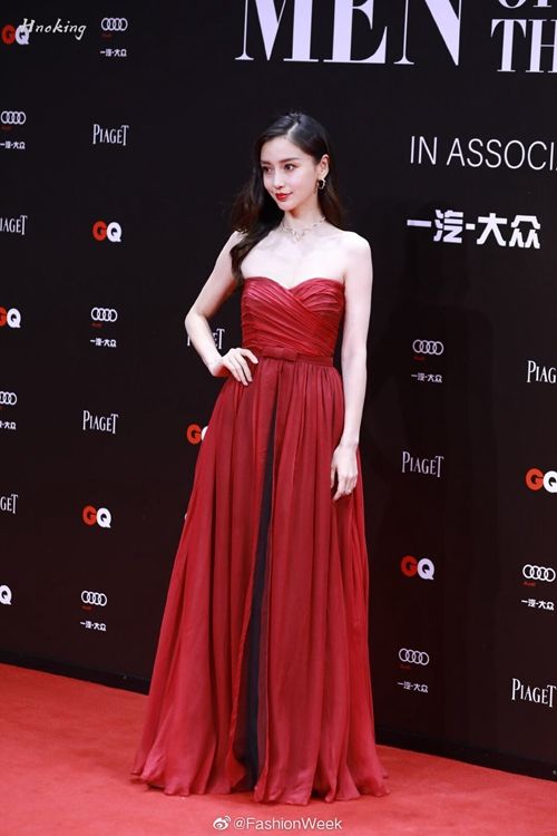 Angelababy Black And Gold Tulle One-shoulder Celebrity Dress GQ Men ...