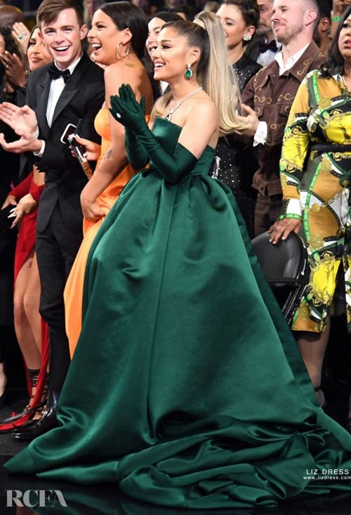 Periodiek Kolonel kromme Ariana Grande Green Satin Strapless Ball Gown Formal Prom Dress Grammys 2020
