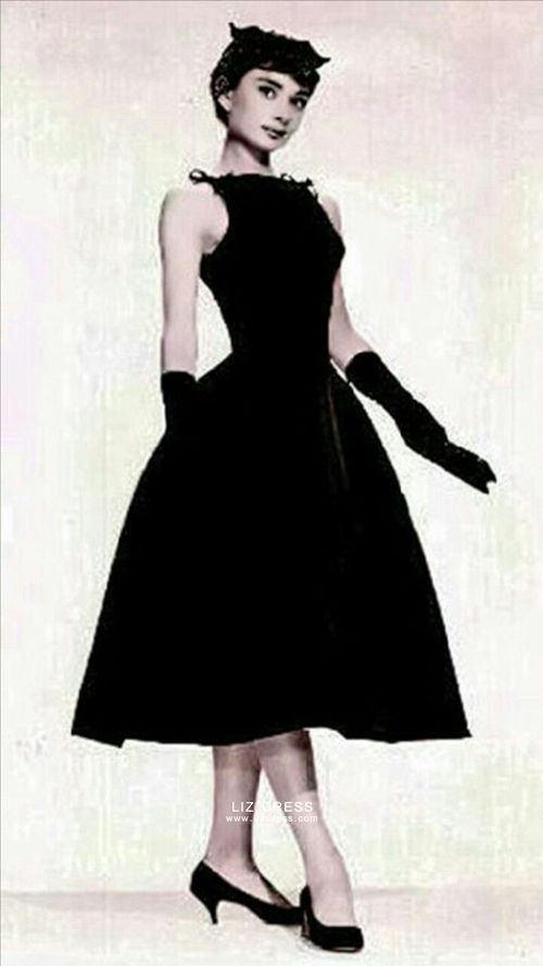 audrey hepburn black tea length dress sabrina 1