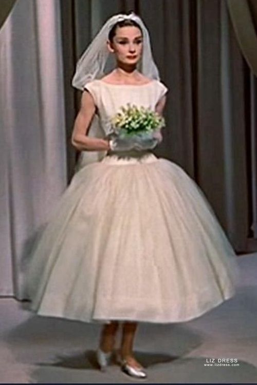 Audrey Hepburn Tea Length Tulle Ball Gown Vintage 1950s Wedding Dress Funny Face