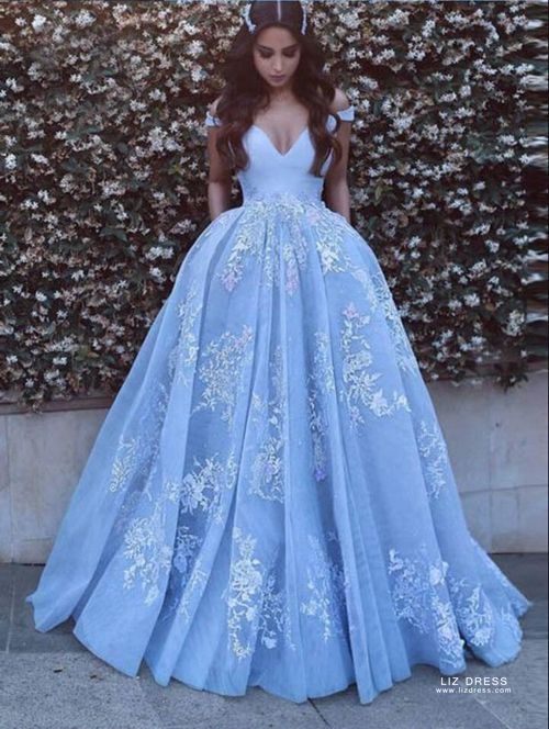 baby blue prom dress long