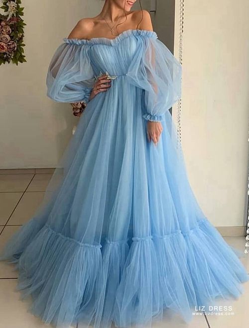 tulle prom dress long