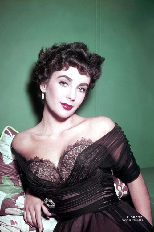 Elizabeth Taylor Inspired Black Lace Chiffon Tea-length Vintage 1950s  Celebrity Dress