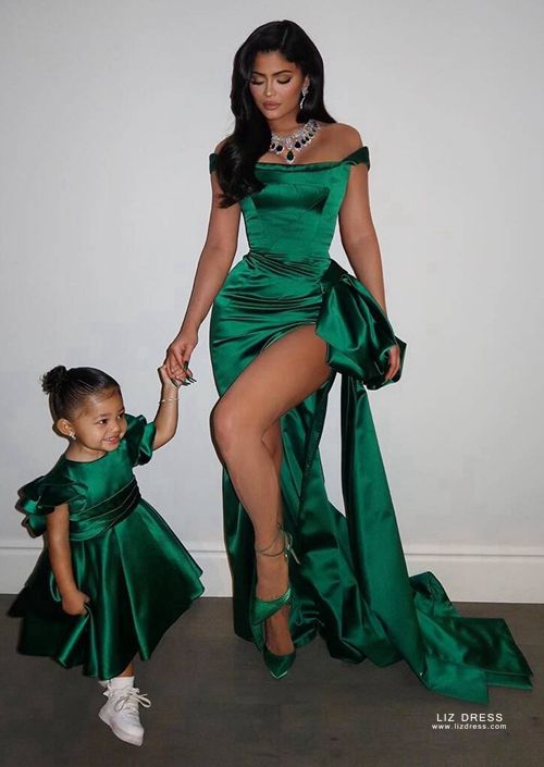 emerald green satin dress long