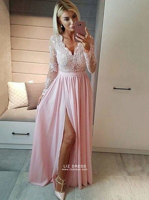 long lace chiffon dress