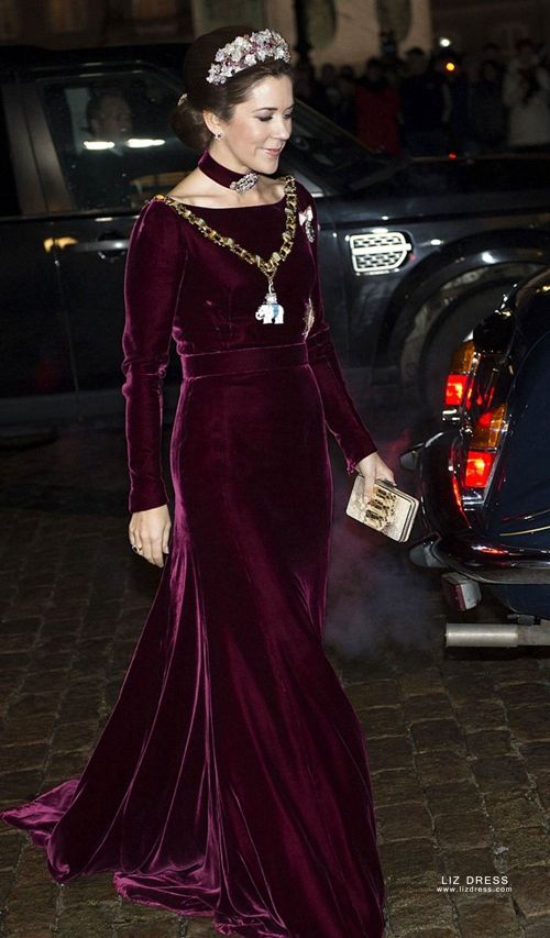 Princess Mary Inspired Burgundy Long-sleeve Velvet Formal Celebrity Dress