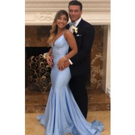 Celebrity Inspired Light Blue Mermaid Long Formal Prom Dresses 2020