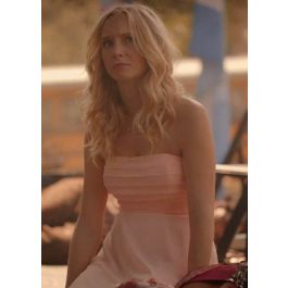 Caroline Forbes Short Pink Strapless Cocktail Party Dress in The Vampire Diaries