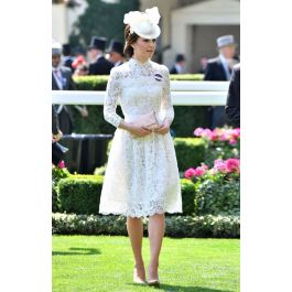 Kate Middleton Inspired White Lace Cocktail Party Celebrity Dress Royal Ascot 2017