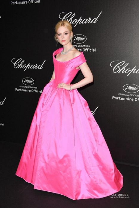 Elle Fanning Inspired Pink Ball Gown Formal Celebrity Dress Chopard Party Cannes 2019