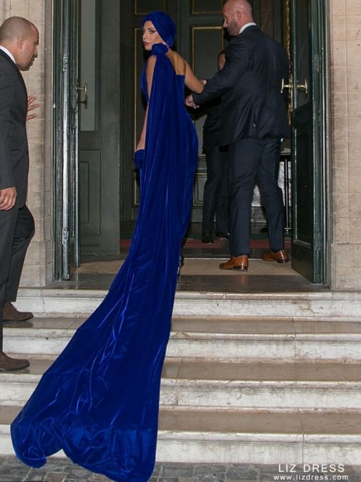 lady gaga inspired royal blue velvet formal celebrity dress