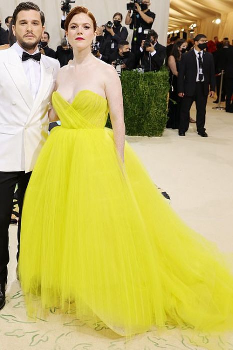 Rose Leslie Inspired Yellow Strapless Ball Gown Celebrity Dress Met Gala 2021