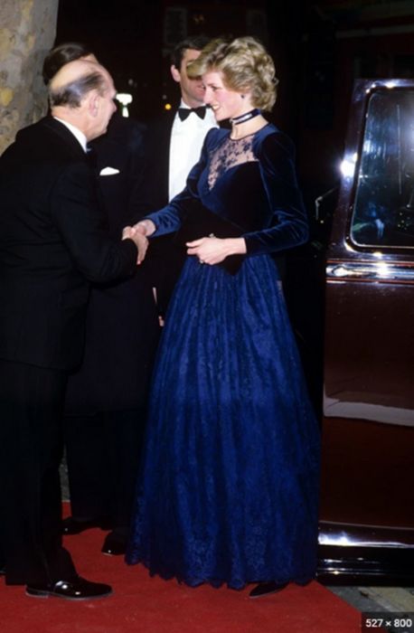 Princess Diana Inspired Navy Blue Velvet Formal Evening Dress