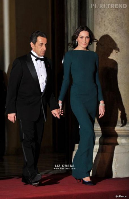 Amber Valletta Teal Green Long-sleeve Formal Dress with Slit