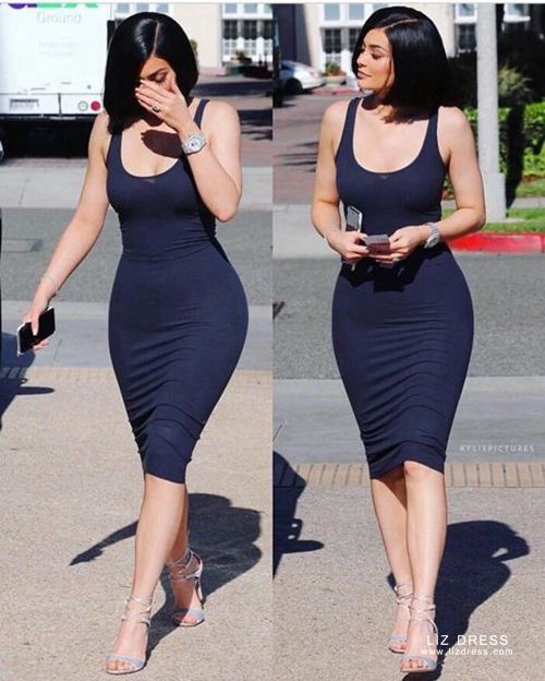 Kylie Jenner Inspired Dark Navy Blue Midi Tank Dress