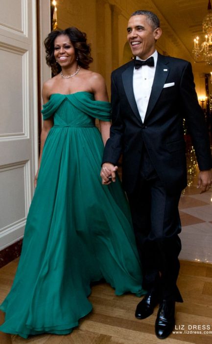 Michelle Obama Green Off the shoulder Celebrity Prom Dress